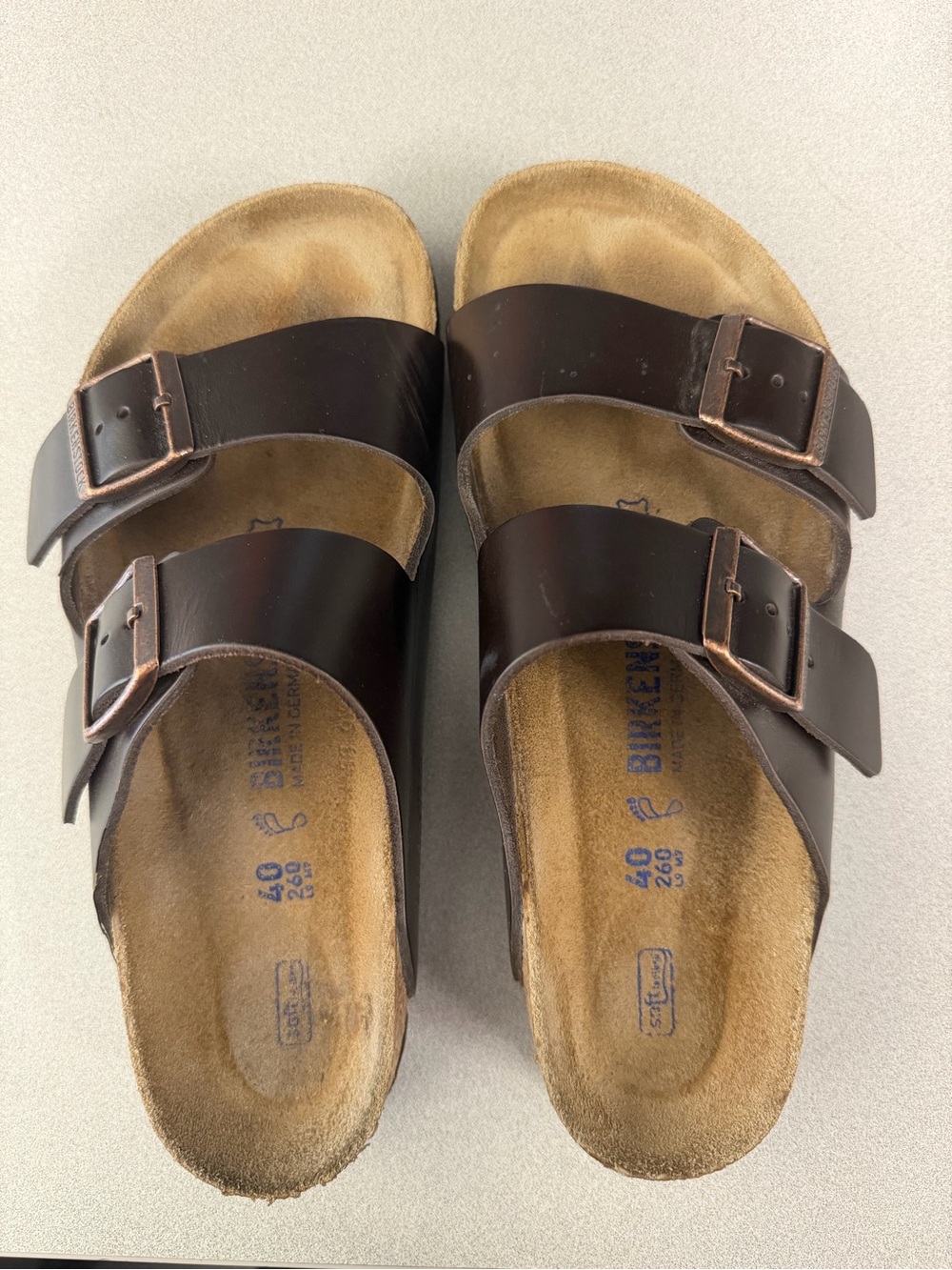 Birkenstock Men's Double-Strap Sandals in Dark Brown with Copper Buckles